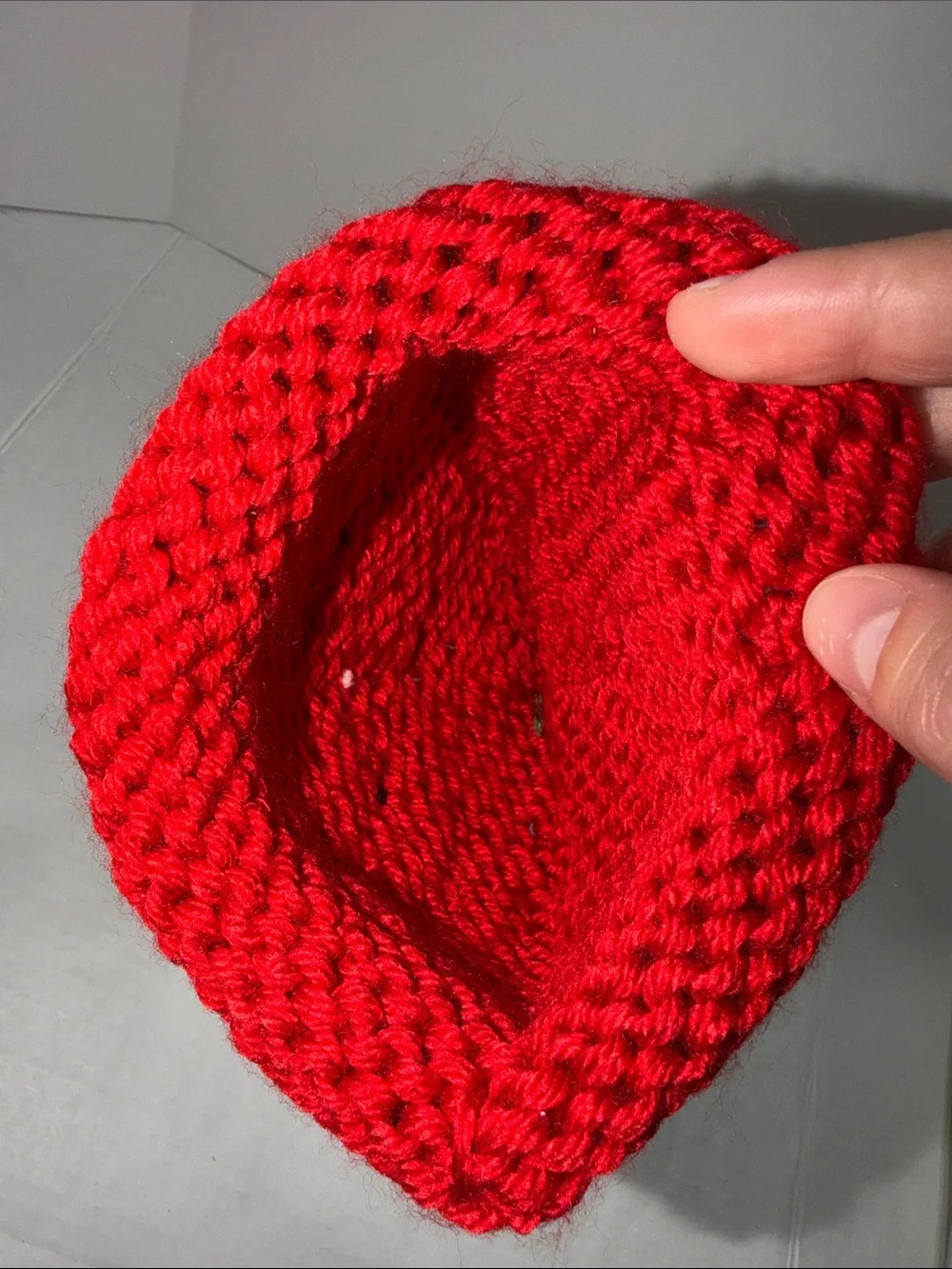 Red Knit Kids Beanie with Yellow Eye Detail and Green Antennae